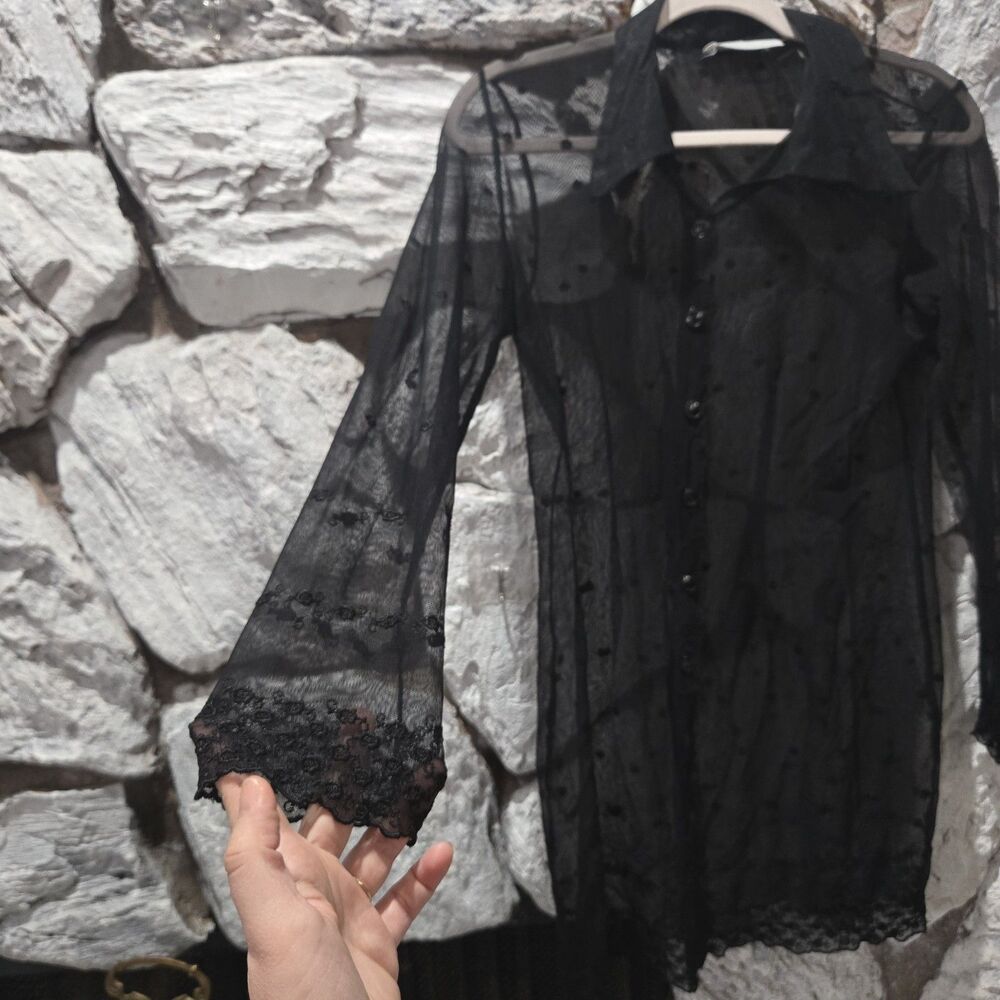 Hugo Buscati Whimsigoth Sheer Long Sleeve Fairycory Women's Size L Floral Black